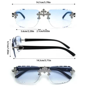 Horn Rimless UV400 Non-polarized Gradient Shades Sunglasses Driving Fishing Rhinestone Unisex Crystal Square Sun Glasses