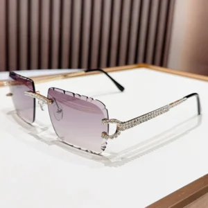 Hot Modern square Rimless Glasses Metal Frames Uv400 Diamond Luxury Sunglasses Men Women Fashion High Quality Lentes De Sol