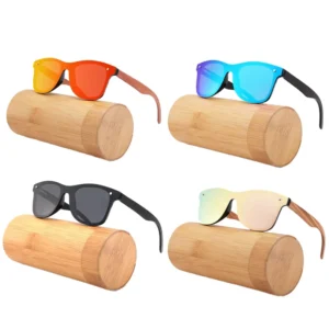 Hot Selling Fashion Polarized Sun Glasses Custom Logo Rimless Lens Wooden Sunglasses 1504 TAC Lenses PC Frame for Men Women