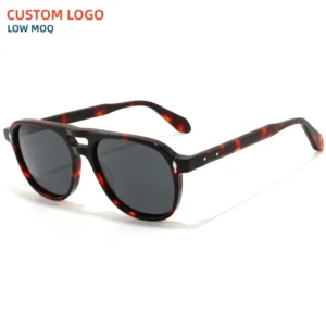 Hot Selling Pilot Design UV Protection Acetate Frame Custom Logo Double Bridge Men’s Sunglasses