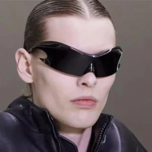 Ins Future Technology Sense Sports Sun Glasses Men’s Millennium One Piece Y2K Blue Frameless Windproof Sunglasses