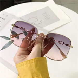Ins Style Frameless Trimming Sunglasses for Women’s Fashion Metal Large Frame Fade Light Driving Sunglasses