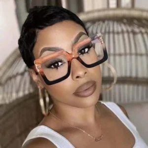 Ins Style Women’s White Clear Lens Big Frame Square Shape Flat Top Double Color UV400 Protection Large Plastic Sunglasses
