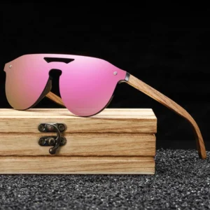Italian Natural Wood Brown Full Rim Round Polarized Sunglasses Summer Designer Unisex Vintage UV Protection
