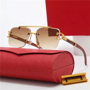 Italy Designer Men Women Diamond Cutting Rimless Square Gradient Lens Sunglasses with Wood Grain Legs