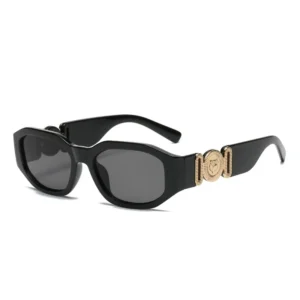 Italy Luxury Designer Vintage Women Small Polygon Frame Medusaa UV400 Protection Sunglasses with Gold Lion Head for Vacations