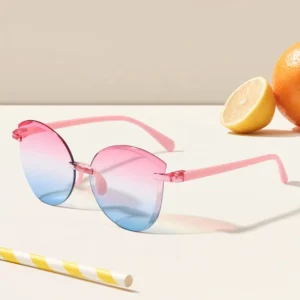 Kids Candy Color Rimless Cat Eye UV400 Outdoor Sunshade Sunglasses % UV Protection for Vacation Leisure