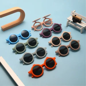 Kids Round Flip-up Sunglasses with UV400 Lenses Red and Blue Frame Colors