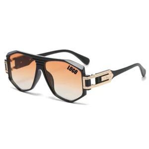 LH091 Retro Polygonal Oversize Frame Women Men Orange UV400 Metal Sunglasses