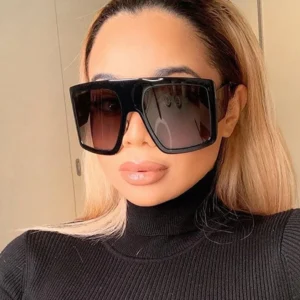 Large Gradient Square Sunglasses for Women White Green Frame Individuality Plastic Shades UV400 Full Frame Outdoor
