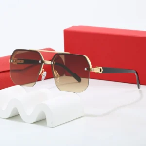 Light Shade Sunglasses Oversized Half Rim Metal Designer Sunglasses Men Luxury Brand