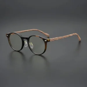 Light Weight Vintage Anti Blue Light Blocking Glasses Round Shaped Optical Frames Wood Grain Eyeglasses