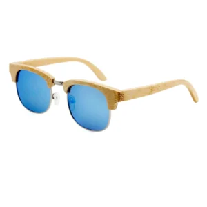 Lightweight Bamboo Wood Half Rim Frame Sunglasses with Polarized Lenses Laser Logo