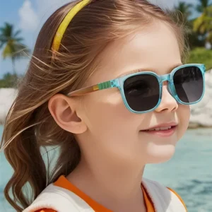 Logo Custom Fashion Boys Girls Silicone Square Sunglasses UC400 Double Color Frame Polarized Kids Sunglasses for Age 3-12