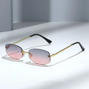 Logo Custom Fashion Vintage Men Women Small Frame Metal Sun Glasses UV400 Rimless Oval Sunglasses