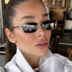 Logo Custom Retro Metal Rectangle Sun Glasses UV400 Half Frame Square Sunglasses Women