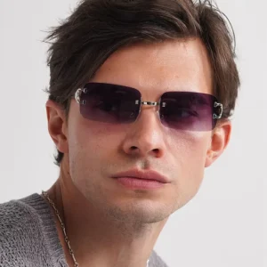 Logo Custom Vintage Women Metal Small Frame Gradient Shades Sun Glasses UV400 Rimless Square Sunglasses for Men