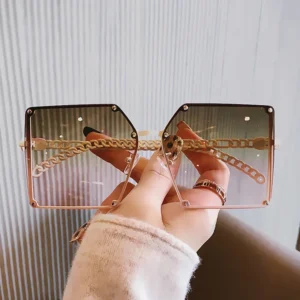 Lucky Eyewear Personality Accessories Sunglasses Metal Chain Frame Women Square Gradient Shades Fashion Sun Glasses