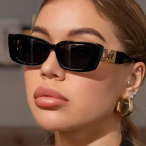 Lucky Vintage Square Shade Women Narrow Frame Chain Men Sun Glasses Black Fashion UV400 Female Millionaire Sunglasses