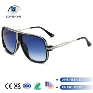 Luxury Bold Pilot Sunglasses Men Oversized Square Frame Silver Metal Trim Designer Gradient Lens Retro Sun Glasses UV400 KV N508