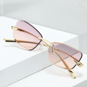Luxury Brand Designer Metal Rimless Cat Eye Women Sunglasses Square Party Catwalk Show Sun Glasses
