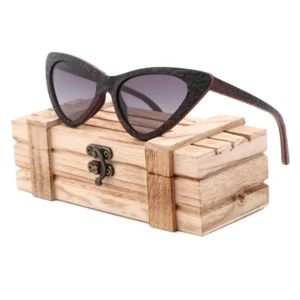 Luxury Cat Eye Sunglasses Handcrafted Wood Frames with Polarized Lenses Embossed Temples