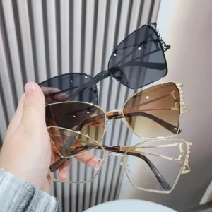 Luxury Fashion Diamond Gradient Polygonal Women Sunglasses Designer Personality Butterfly Hollow Frame Men Sun Glasses