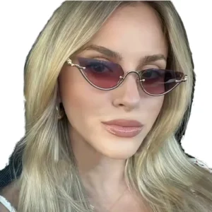Luxury Fashion Half Frame Metal Sunglasses Gold Cat Eye Sun Glasses with UV400 Lenses for Women