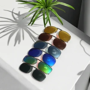 Luxury Men’s Custom Logo Rectangle Sunglasses TAC Polarized UV400 Lightweight Anti Glare Metal Retro Rimless Green Comfortable