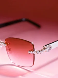 Luxury Men’s Women’s Silver Acetate Rimless Sunglasses Zircon Diamond Moissanite High Quality OEM ODM Shenzhen