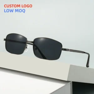 Luxury Narrow Rectangle Men Sunglasses Customized Logo Vintage Metal Frame for UV Protection