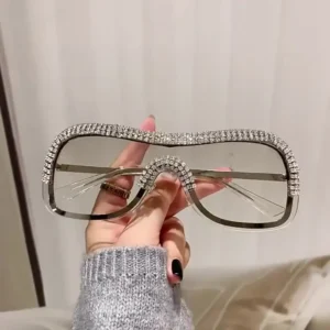 Luxury Oversized Sunglasses for Women Vintage Silver Hip Hop Style with Big Rhinestone and Square Metal Frame