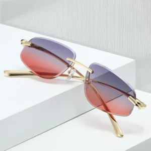 Luxury Polygon Metal Designer Sunglasses Rimless Gradient Unisex UV400 Sun Glasses