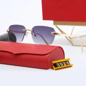 Luxury Rimless Rectangular Sunglasses Metal Temple UV400 Protection Sun Glasses for Men Women Outdoor Driving Trendy Eyewear