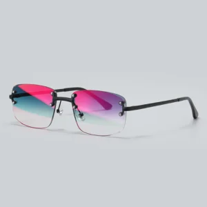 Luxury Rimless Sunglasses for Men Women Mirror Coating Diamond Cut Edge UV Protection Custom Logo