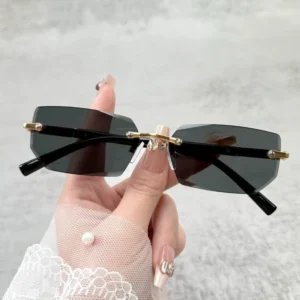 Luxury Rimless Wooden Leg Sunglasses Polarized Black Metal Optical Frames Custom Logo Lens Sunglasses Rimless Glasses