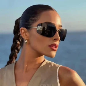 Luxury Square Sunglasses for Women Retro Rimless Metal Frame Y2K UV400 Steampunk Sun Glasses with Pilot Style