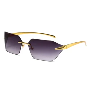 Luxury Sunglasses Men’s Fashion Curved Lenses Rimless One piece Sunglasses Women’s Trendy Retro UV Blocking Sunglasses