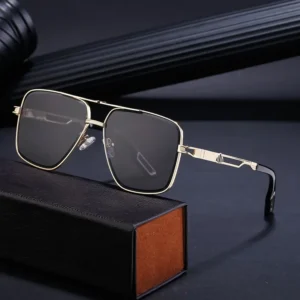 Luxury Vintage Square Men Sunglasses Metal Double Bridge Driving Shades
