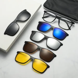 MK2302 1 in 5 Square Magnetic TR Clip on Sunglasses TAC Polarized Night Vision Lens Solid Pattern Sun Shade