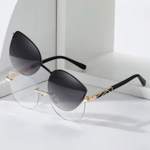 MS 81651 Trendy Women’s Round Clip-On Sunglasses Lightweight and Anti-UV Blue Light Blocking