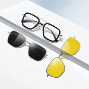 Magnetic Polarized Night Vision Lens Sunglasses Stainless Steel Frame 4 Color Options 7701 1