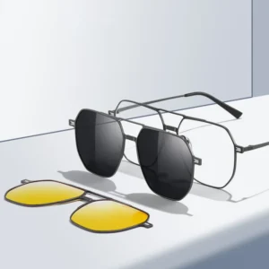 Magnetic TAC Ink Absorbing Lens Clip Driving Myopia Glasses Double Bridge Polarized Sunglasses for Day and Night Use with Degree