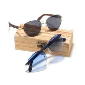 Manufacturer Custom Logo Sun Glasses Trending Wooden Rimless UV400 Lens Sun Glasses Handmade Wood Unisex Sunglasses