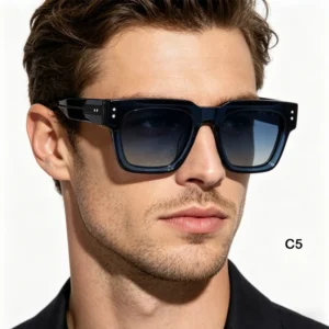 Men Black Square Acetate Sunglasses