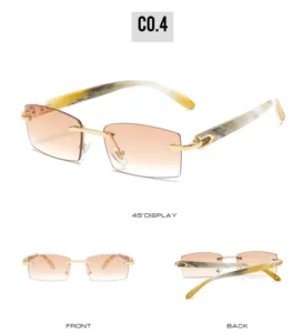 Men Ivory Color Buffalo Horn Shape Fashion Small Square Rimless Sunglasses for Women