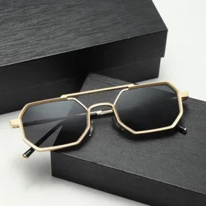 Men Luxury Irregular Polygon Punk Sunglasses Retro Square Metal Double Beam Gradient