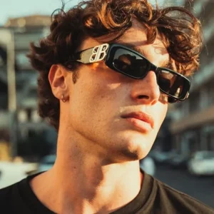 Men Square Frame Sunglasses Bright Black Fashion Trend Sunglasses Suitable for Taking Pictures