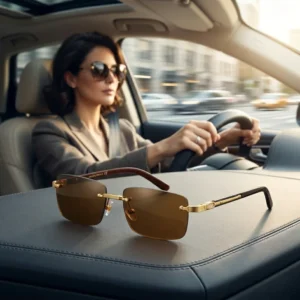 Men Women Designer Sunglasses UV400 Frameless Square Style Retro Driving Sunglasses with Wooden Temples