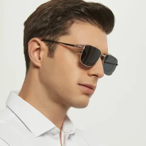 Men’s Designer Polarized Sunglasses Luxury Double Bridge Metal Shades for Driving High Visibility Sun Glasses